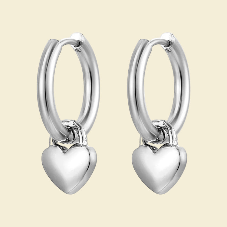 Heart Locket Hoops - Silver