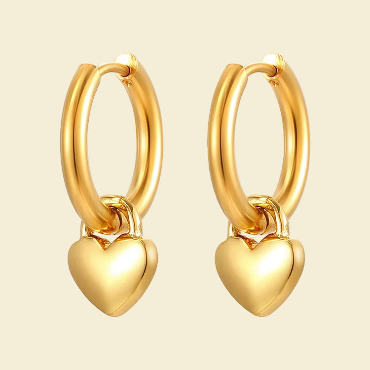 Heart Locket Hoops - Gold