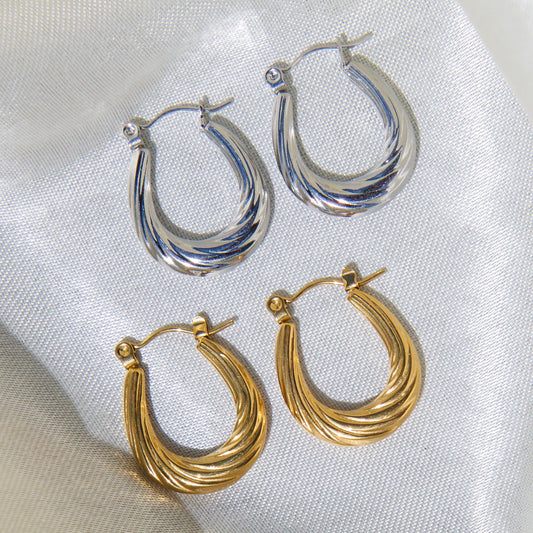 Silver Twisted Oval Hoops
