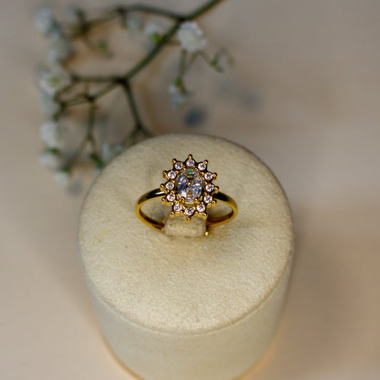 Vintage Crystal Adjustable Ring - Gold Clear