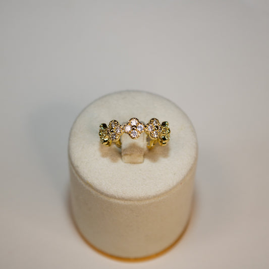 Crystal Clover Adjustable Ring - Gold