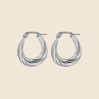 Silver Twisted Oval Hoops