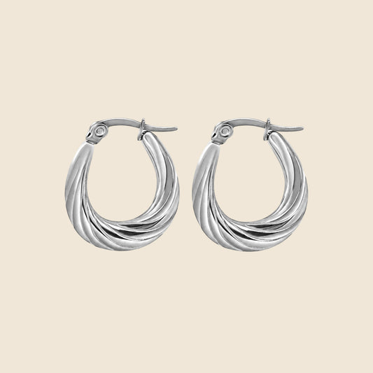 Silver Twisted Oval Hoops