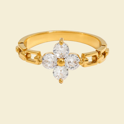 Crystal Clover Chain Ring
