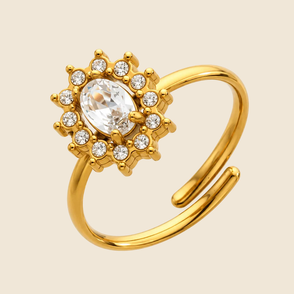 Vintage Crystal Adjustable Ring - Gold Clear
