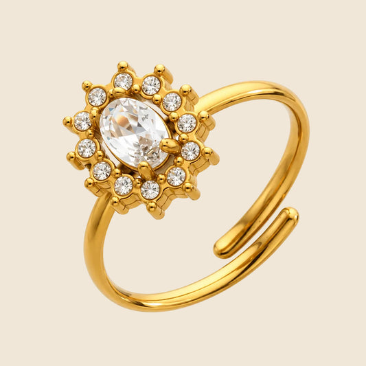 Vintage Crystal Adjustable Ring - Gold Clear