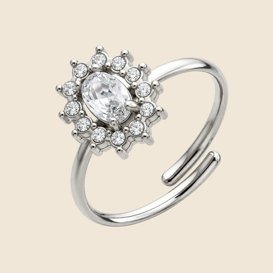 Vintage Crystal Adjustable Ring - Silver Clear