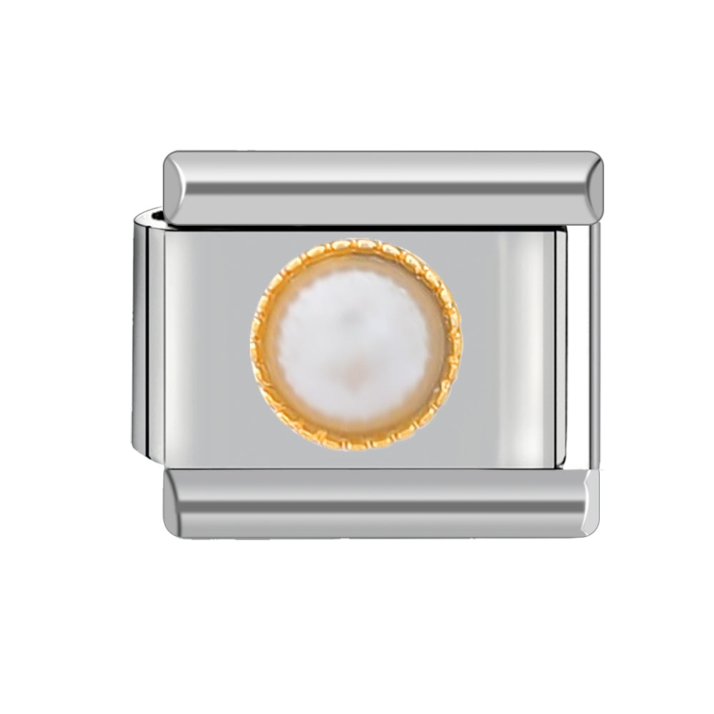 Round Pearl with Gold Trim Charm