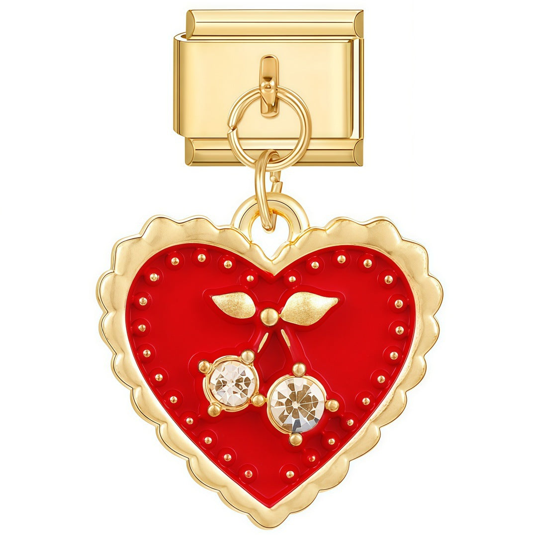 Dangly Crystal Cherry Heart Charm