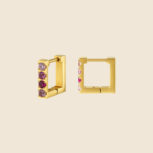 Pink Crystal Square Huggies