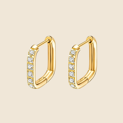 Gold Crystal Squoval Huggie