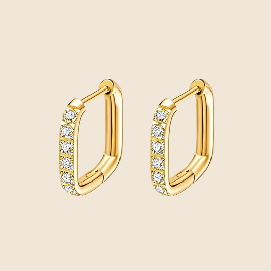 Gold Crystal Squoval Huggie