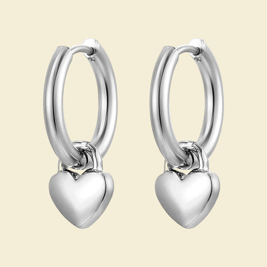 Heart Locket Hoops - Silver