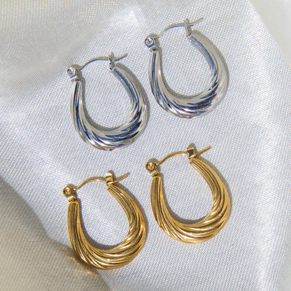 Silver Twisted Oval Hoops