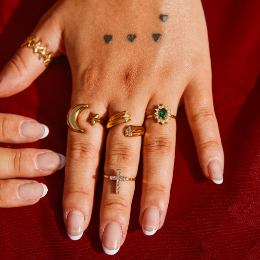 Vintage Crystal Adjustable Ring - Gold Emerald