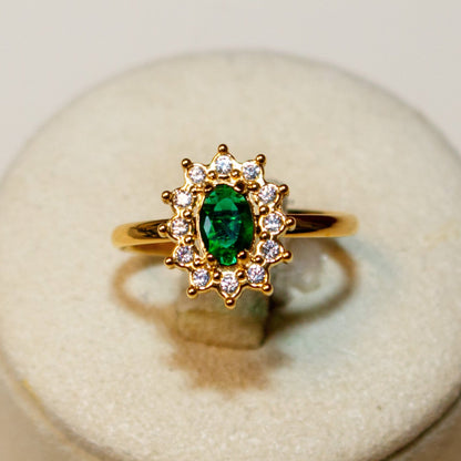 Vintage Crystal Adjustable Ring - Gold Emerald