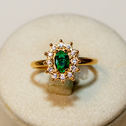 Vintage Crystal Adjustable Ring - Gold Emerald