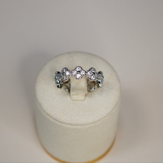 Crystal Clover Adjustable Ring - Silver