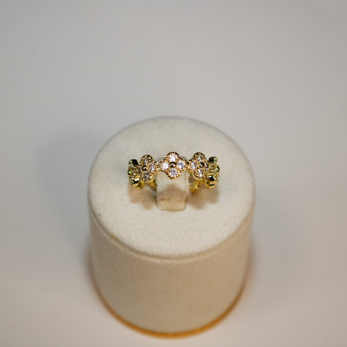 Crystal Clover Adjustable Ring - Gold