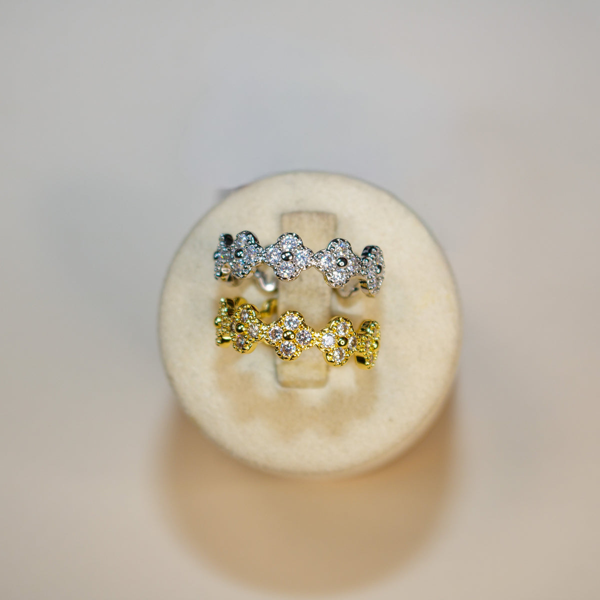 Crystal Clover Adjustable Ring - Gold