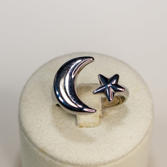 Star and Moon Ring - Silver